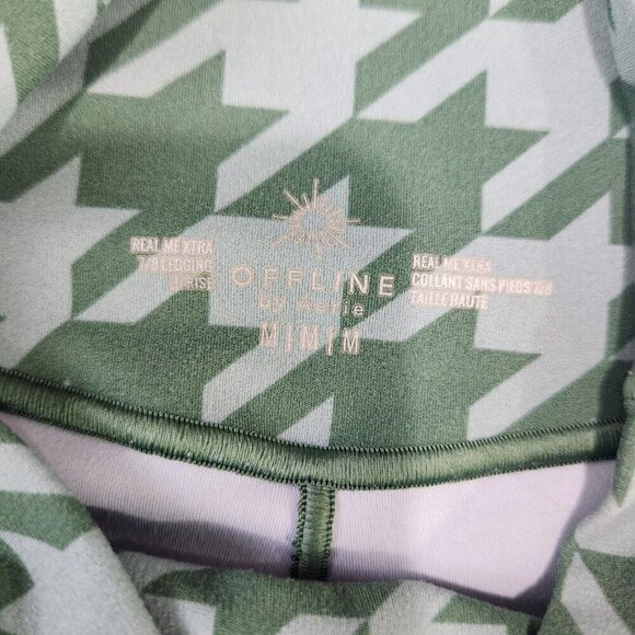 Offline By Aerie Real Me Xtra 7/8 Leggings M Green Houndstooth High Waist - Picture 3 of 12